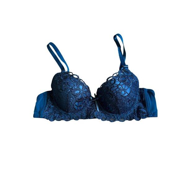 Coobie 38A Blue Floral Lace Padded Push-Up Bra With Adjustable Straps & Hook Clo - Picture 3 of 4